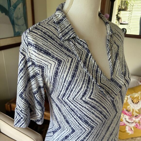 Tori Richard Chevron Design Blue & White Dress Small - Picture 2 of 8